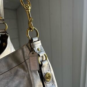 Coach Metallic Shoulder Bag with Gold Accents